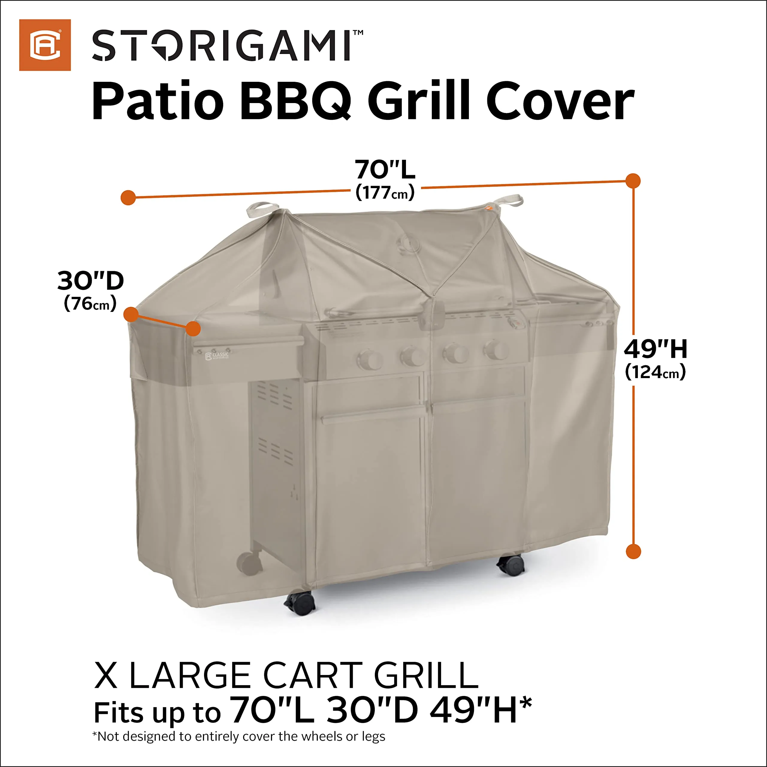Classic Accessories Storigami Easy Fold Water-Resistant 70 Inch BBQ Grill Cover, Goat Tan