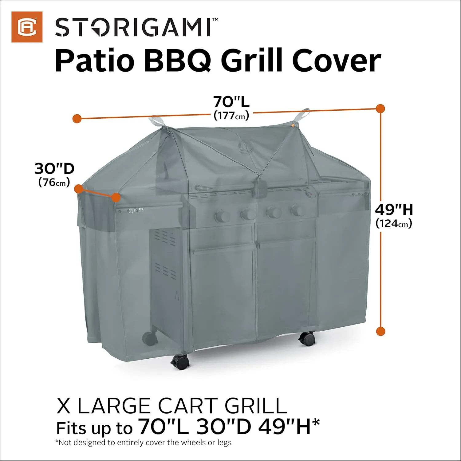 Classic Accessories Storigami Easy Fold Water-Resistant 70 Inch BBQ Grill Cover, Monument Grey