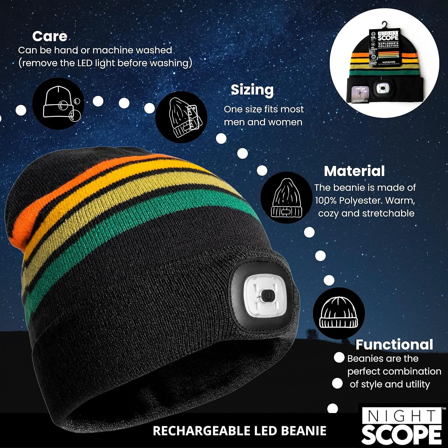 Classic Rechargeable LED Warm Knit Beanie Head Light Hat Headlamp for Outdoor Activities