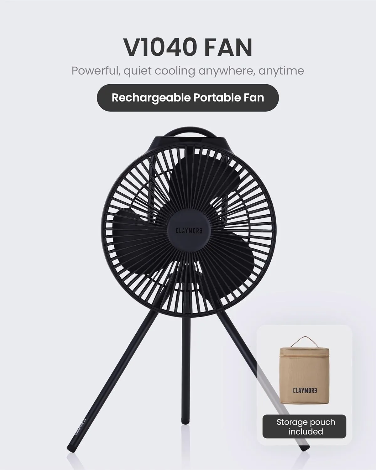 Claymore V1040 Fan (Black) - Premium Rechargeable Portable Air Circulator. Powerful, Quiet with Large 10,400mAh Battery, Versatile Stand & Remote Control. Up to 23 Hours Runtime, All Seasons.