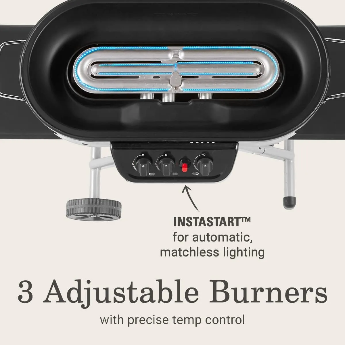 Coleman RoadTrip 285 Portable Stand-Up Propane Grill with 3 Adjustable Burners & Instastart Ignition, 20,000 BTUs of Power for Outdoor Cooking