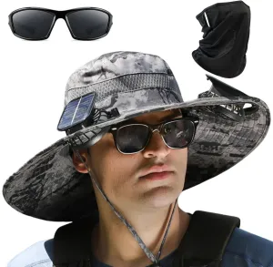 Colitt Fishing Hat, Solar Powered Fan Hat, Dual Fan Wide Brim Outdoor Fishing Hat-Solar & USB Charging