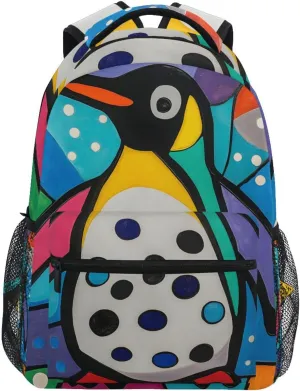 Colorful Penguin School Kids Backpack for Boys Girls Laptop Backpack Lightweight Travel Bag for Women Men
