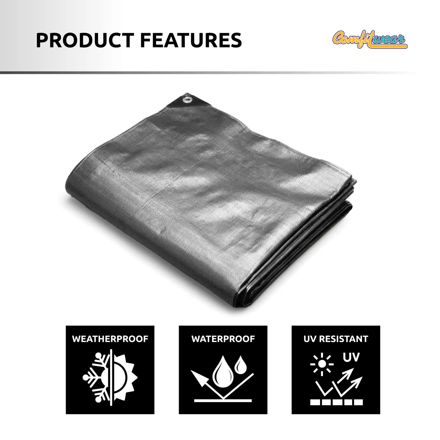COMFITWEAR Super Heavy Duty Tarp Cover Reinforced Grommet Multi-Purpose Pool Cover Boat Tarp Camping Tarp UV Resistant Waterproof Tarpaulin Canopy Tent Waterproof Tarp Cover (Silver-Black, 20' X 40')