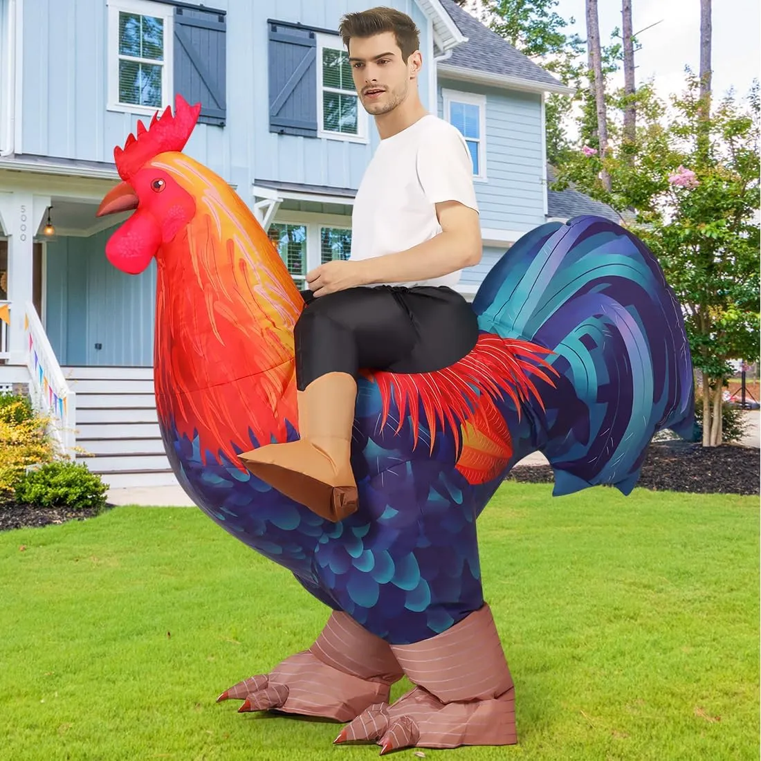 COMIN Inflatable Chicken Costume Rooster Adult Suit Funny Cosplay Halloween Costume for Men Women Birthday Christmas