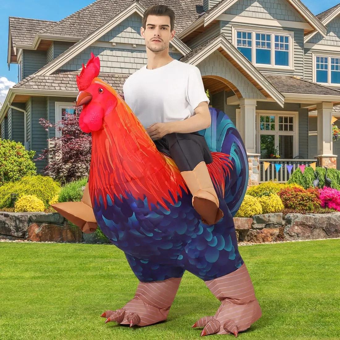 COMIN Inflatable Chicken Costume Rooster Adult Suit Funny Cosplay Halloween Costume for Men Women Birthday Christmas
