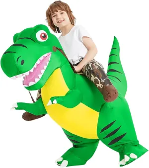 COMIN Inflatable Dinosaur Costume Kids Halloween Blow up Costumes Boys Girls Funny Riding T Rex Air Green Costume Party