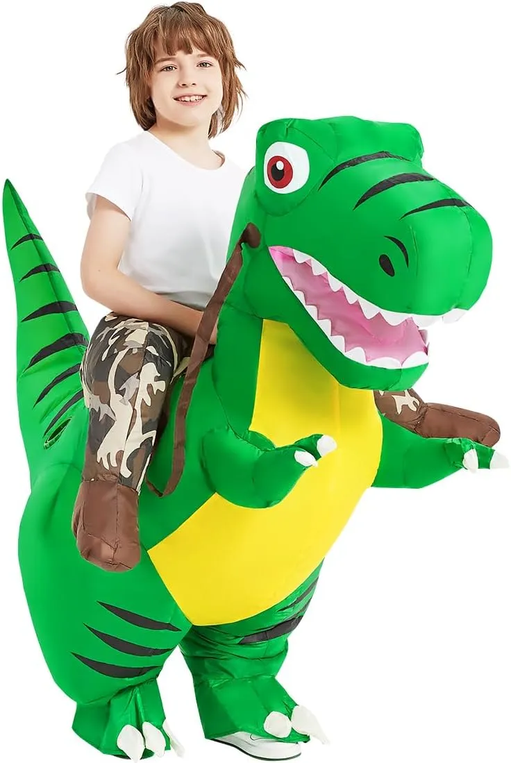 COMIN Inflatable Dinosaur Costume Kids Halloween Blow up Costumes Boys Girls Funny Riding T Rex Air Green Costume Party