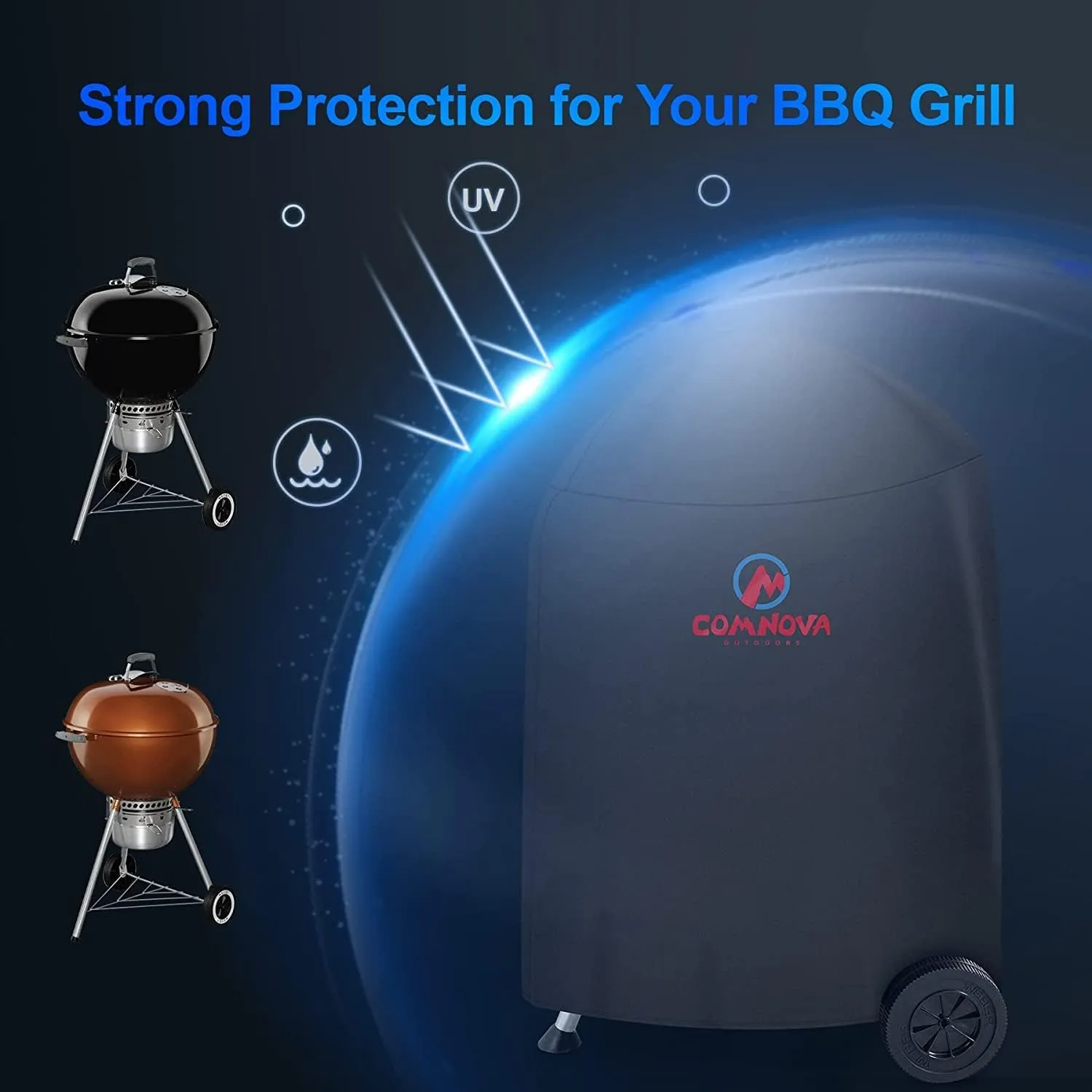 Comnova Charcoal Kettle Grill Cover - 7153 BBQ Cover for Weber 26 Inch Original Kettle Charcoal Grill, 600D Heavy Duty & Waterproof Cover for 26 Inch Weber, Cuisinart and Char-Griller Charcoal Grill