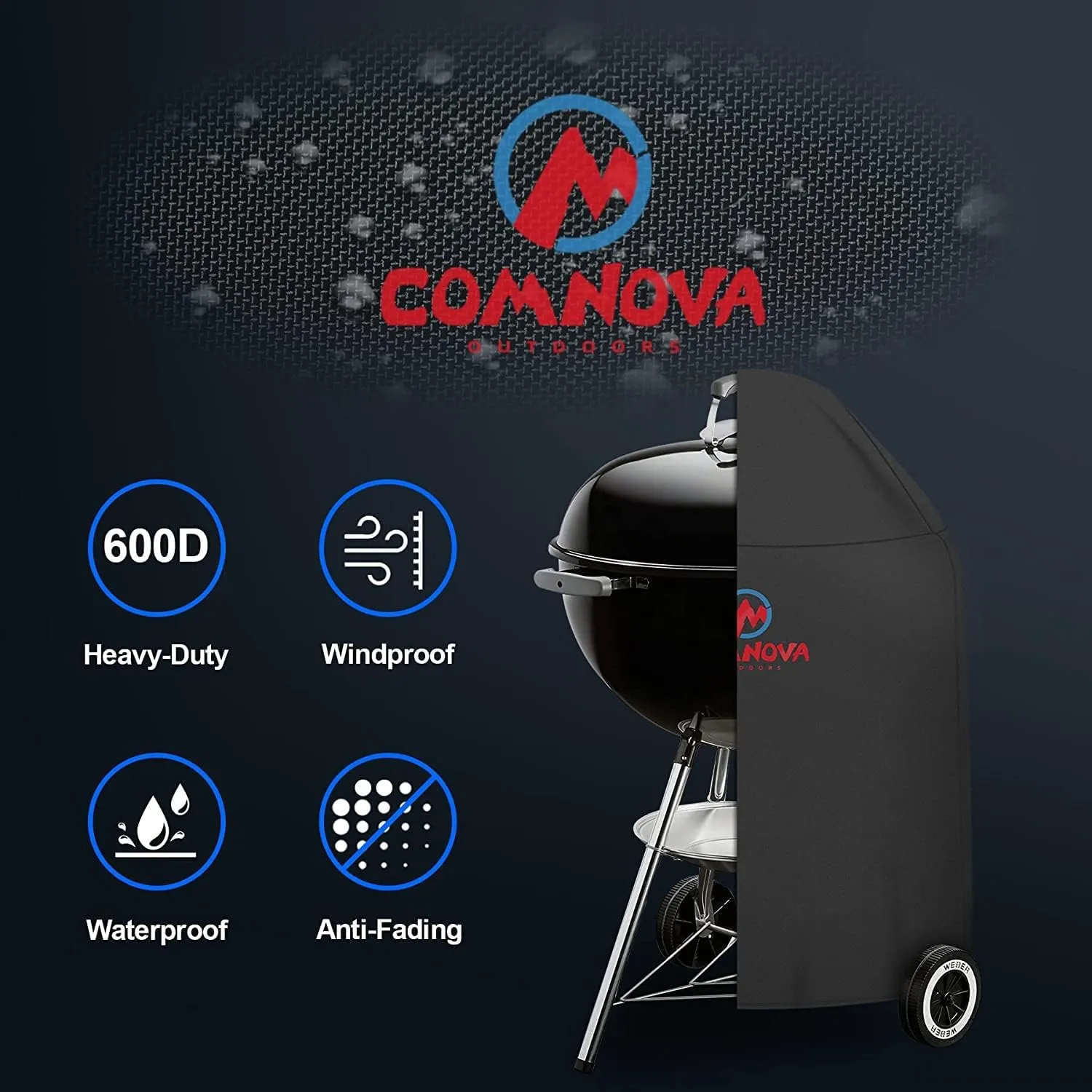 Comnova Charcoal Kettle Grill Cover - 7153 BBQ Cover for Weber 26 Inch Original Kettle Charcoal Grill, 600D Heavy Duty & Waterproof Cover for 26 Inch Weber, Cuisinart and Char-Griller Charcoal Grill