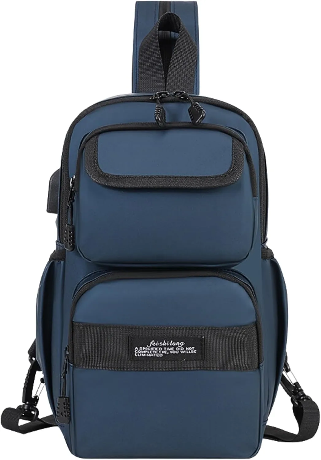 Convertible Anti-Theft USB Charging Port Travel Sling Backpack with Bottle Holder Key Ring Strap, Water Repellent Travel Hidden Zipper Crossbody Chest Bags, Hiking Daypack Shoulder Bags (Navy)