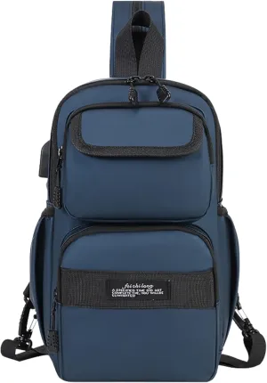 Convertible Anti-Theft USB Charging Port Travel Sling Backpack with Bottle Holder Key Ring Strap, Water Repellent Travel Hidden Zipper Crossbody Chest Bags, Hiking Daypack Shoulder Bags (Navy)