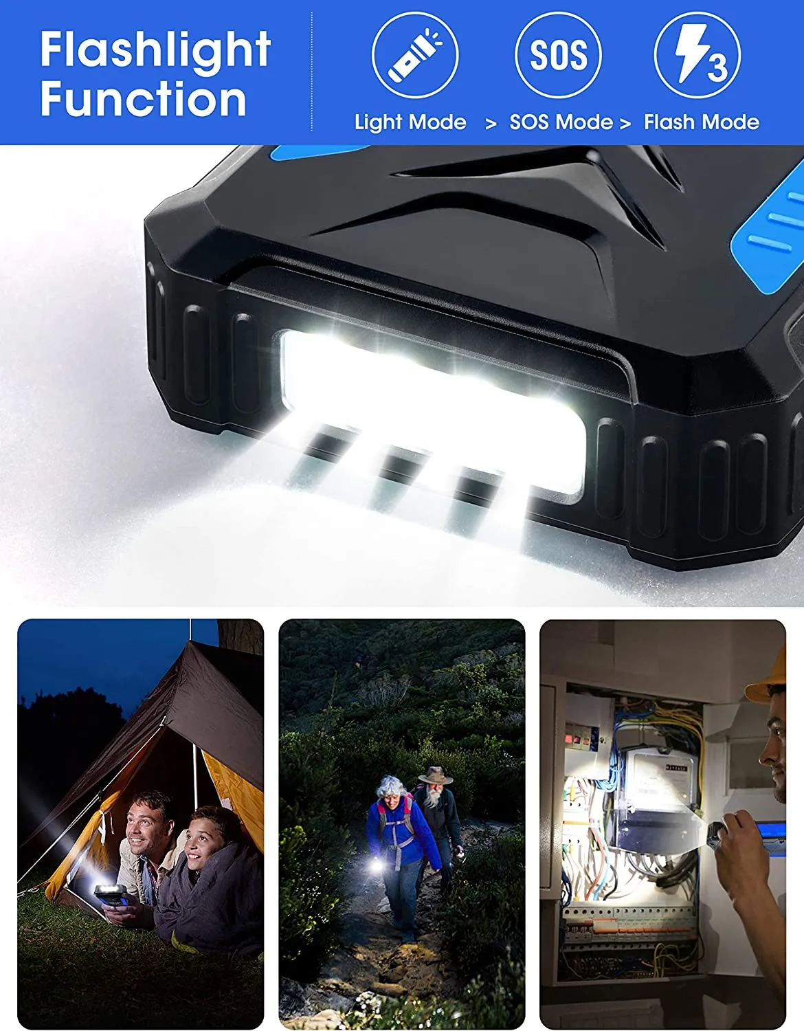 COOLWUFAN 36000mAh Solar Power Bank, Qi Wireless Solar Portable Charger with LED Flashlights, Dual Outputs & Inputs Huge Capacity Battery Pack for Outdoor Activities Camera Cell Phones Consoles MP3 MP4