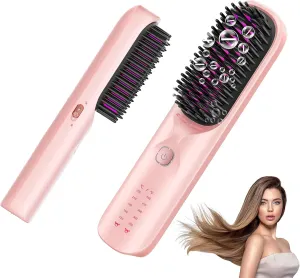 Cordless Hair Straightener Brush - Portable Hair Brush for Travel - 30s Fast Heating - 300 Million Negative Ions for Frizz-Free Shine, Touch Up On-The-Go, Gift for Women,10,000mAh