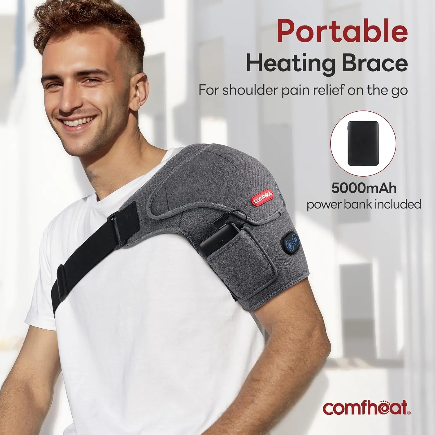 Cordless Shoulder Heating Pad with Vibration Massage for Frozen Shoulder Rotator Cuff Pain Relief, Rechargeable Heated Shoulder Wrap Brace Support for Men & Women, Easy Wear Design