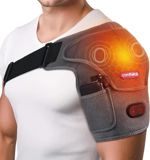 Cordless Shoulder Heating Pad with Vibration Massage for Frozen Shoulder Rotator Cuff Pain Relief, Rechargeable Heated Shoulder Wrap Brace Support for Men & Women, Easy Wear Design