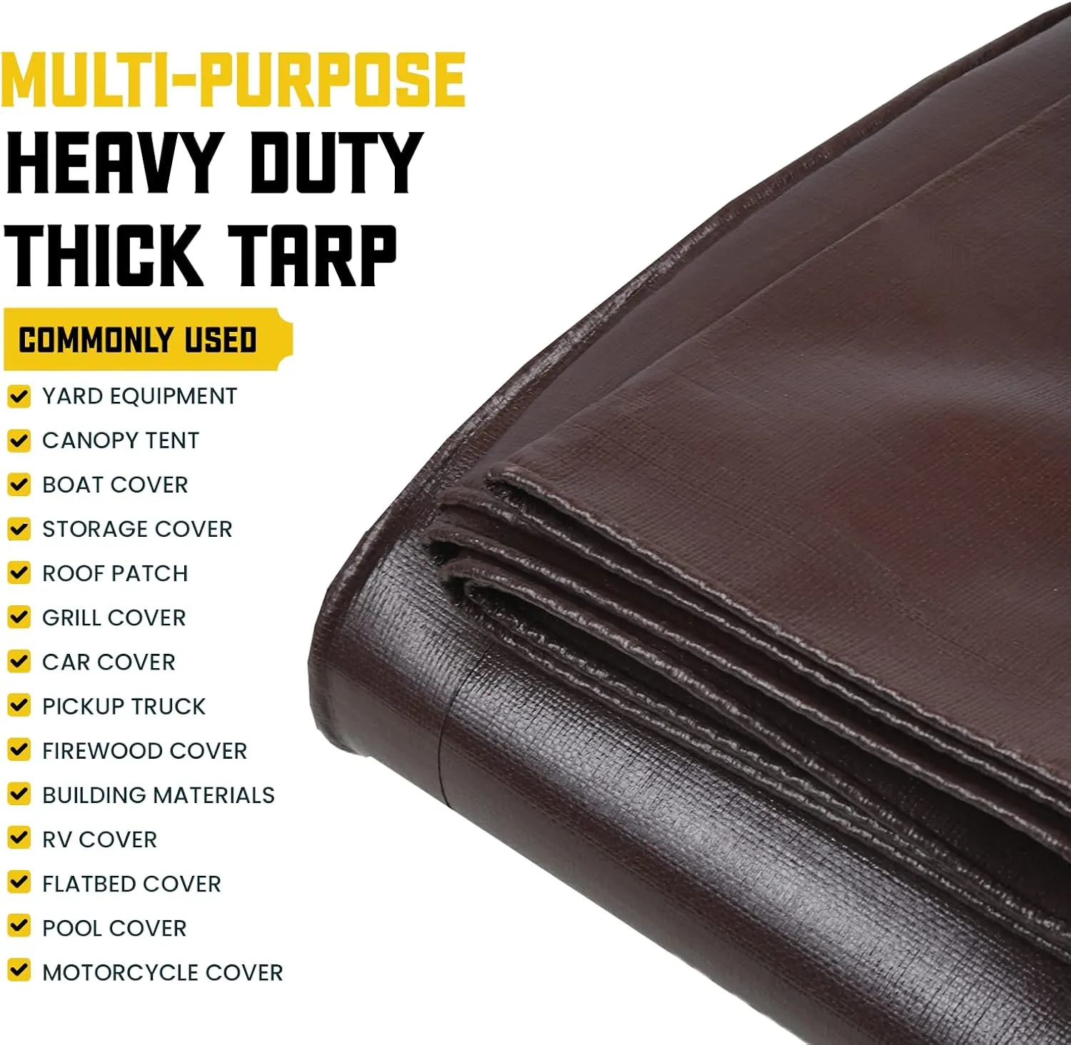 Core Tarps Extreme Heavy Duty 20 Mil Tarp Cover, Waterproof, UV Resistant, Rip and Tear Proof, Poly Tarpaulin with Reinforced Edges for Roof, Camping, Patio, Pool, Boat (Brown/Black 12′ X 16′)
