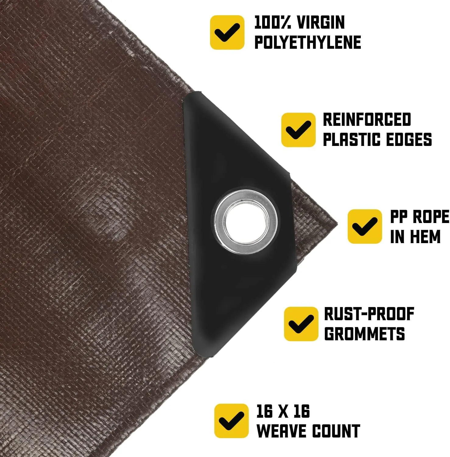 Core Tarps Extreme Heavy Duty 20 Mil Tarp Cover, Waterproof, UV Resistant, Rip and Tear Proof, Poly Tarpaulin with Reinforced Edges for Roof, Camping, Patio, Pool, Boat (Brown/Black 12′ X 16′)
