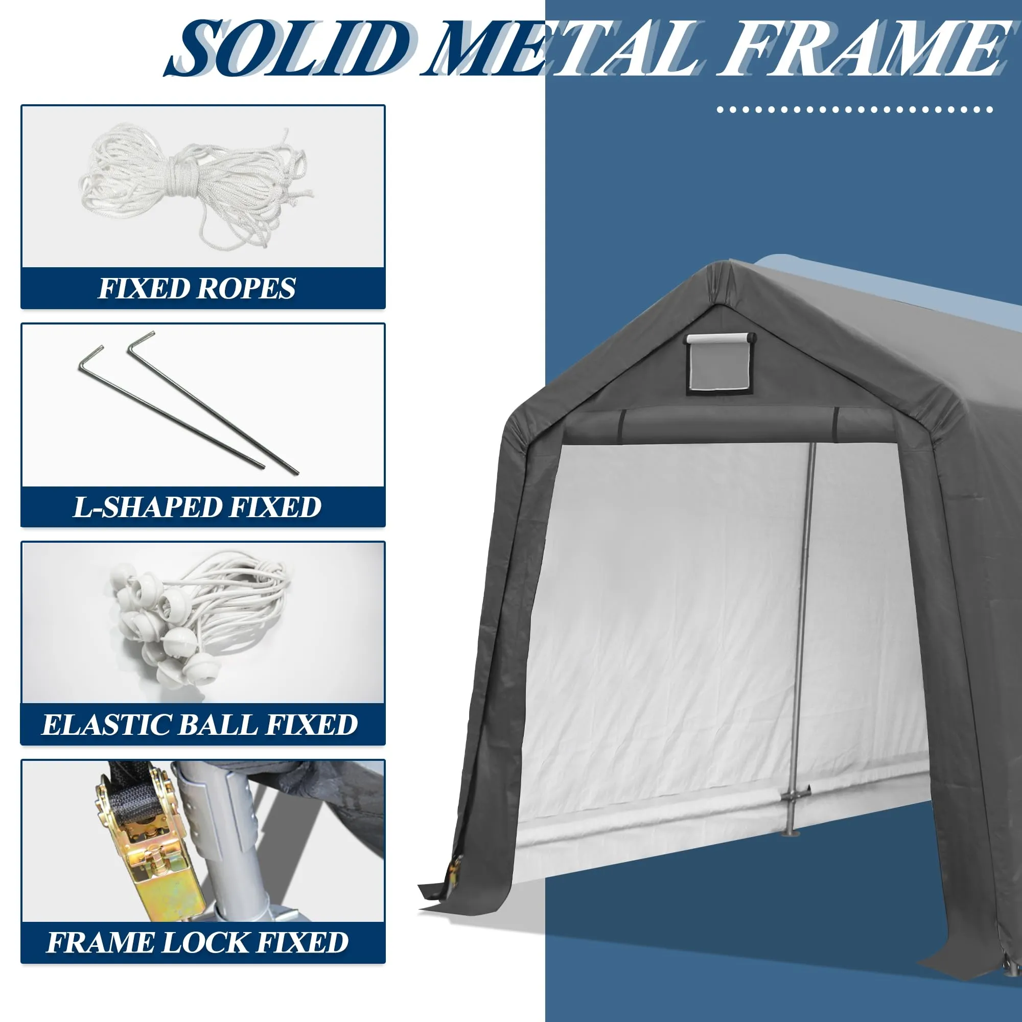 COVERONICS 7' x 12' Outdoor Storage Shed - Heavy Duty Portable Shelter Carport with Ventilation Windows and Roll-up Doors, Storage Shelter Tent for Motorcycle, Bike, Lawnmower and Garden Tools, Grey