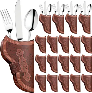 Cowboy Holster Silverware Holders Cardstock Western Party Tableware Supplies Cutlery Sleeve Knife and Fork Holder Vintage Utensil Holders for Western Rodeo Party Favors(60 Pcs)