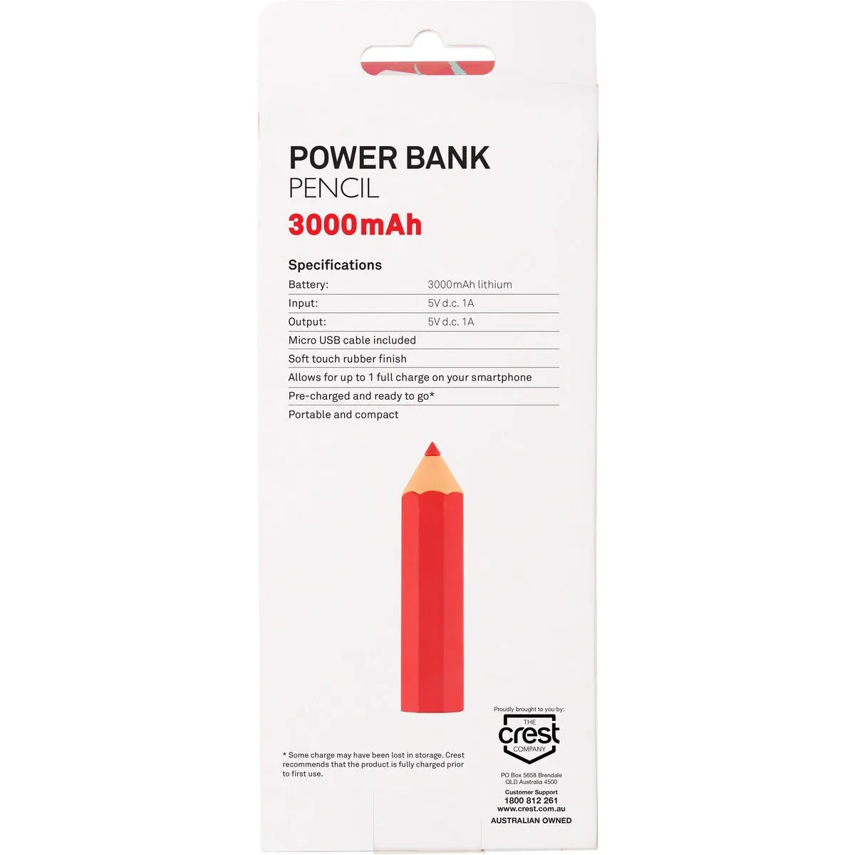 Crest Pencil Powerbank - Blue - Green - Purple - Red - Yellow