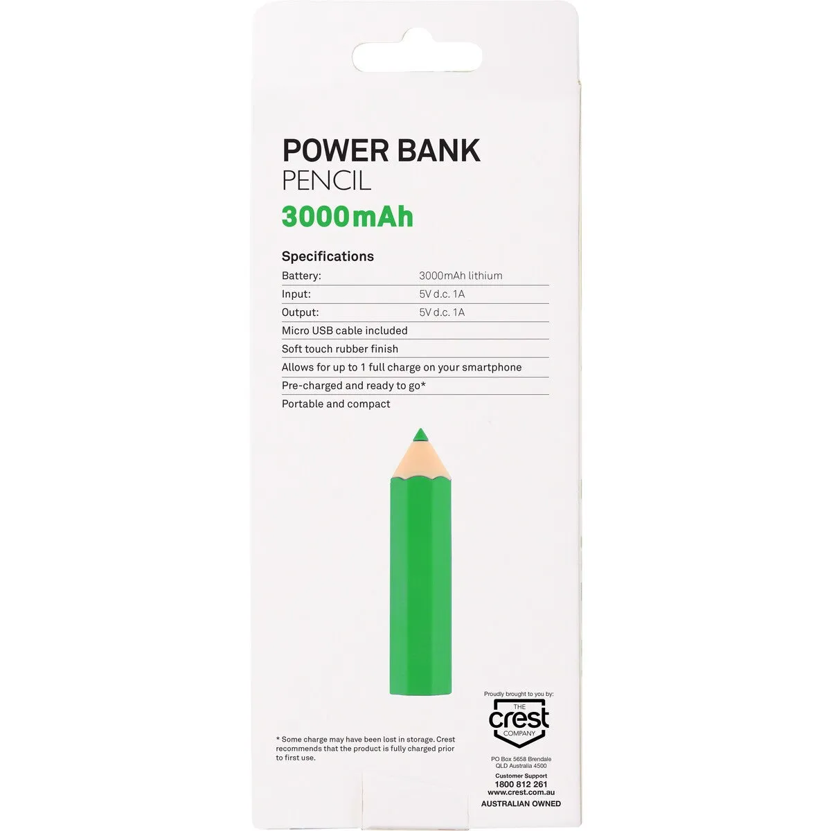 Crest Pencil Powerbank - Blue - Green - Purple - Red - Yellow