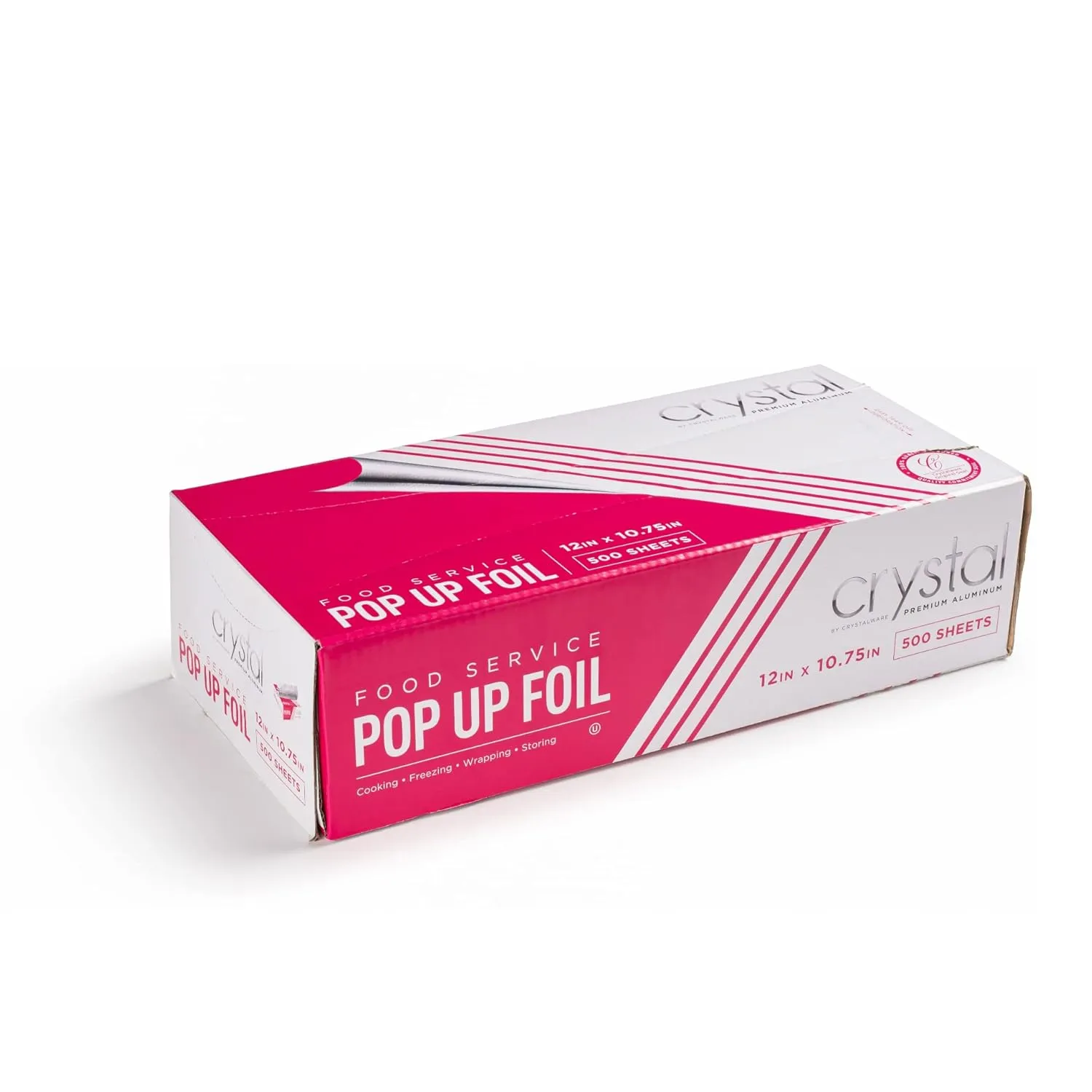 Crystal by crystalware Aluminum - Precut Foil Sheets - Pop Up Foil Sheets for Storing, Cooking Food - Premium Aluminum Foil Wraps - 12” x 10.75” - 500 Sheets, Silver