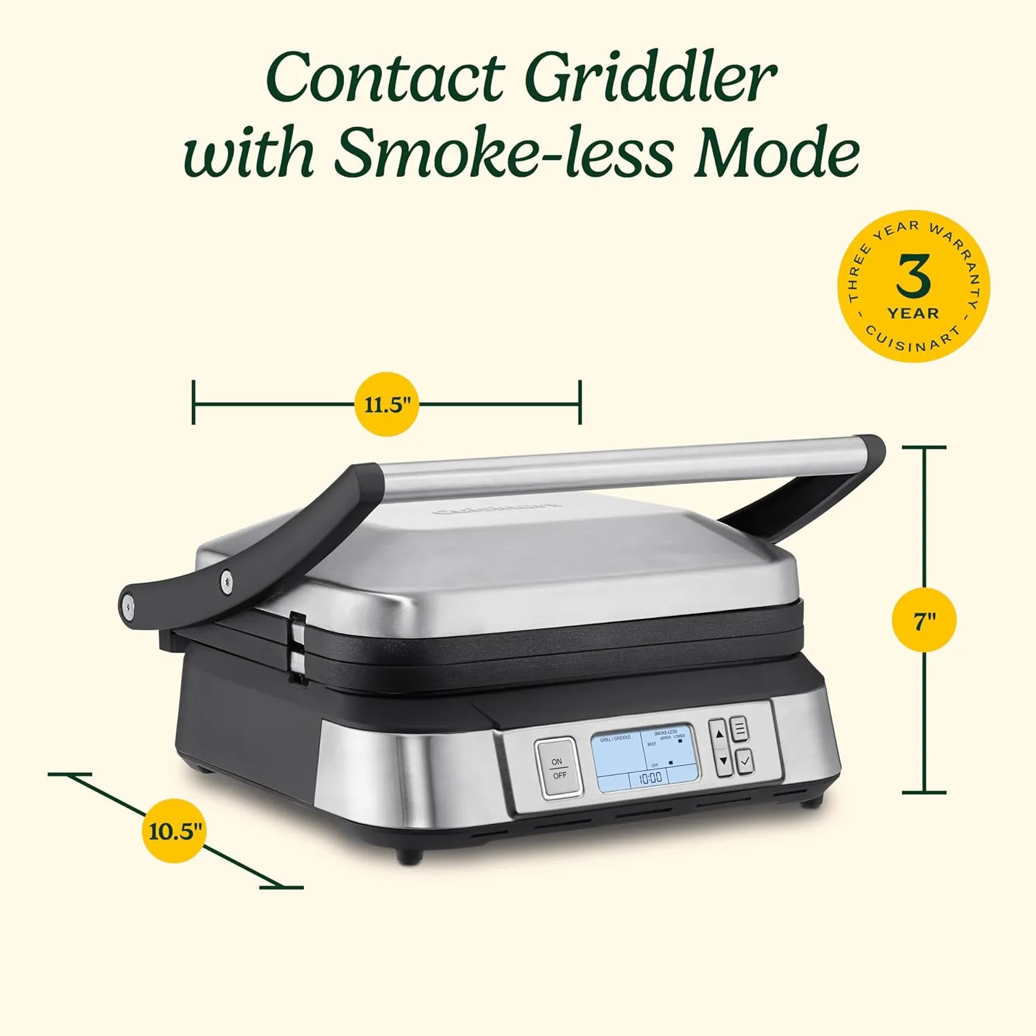 Cuisinart GR-6S Contact Griddler with Smoke-Less Mode
