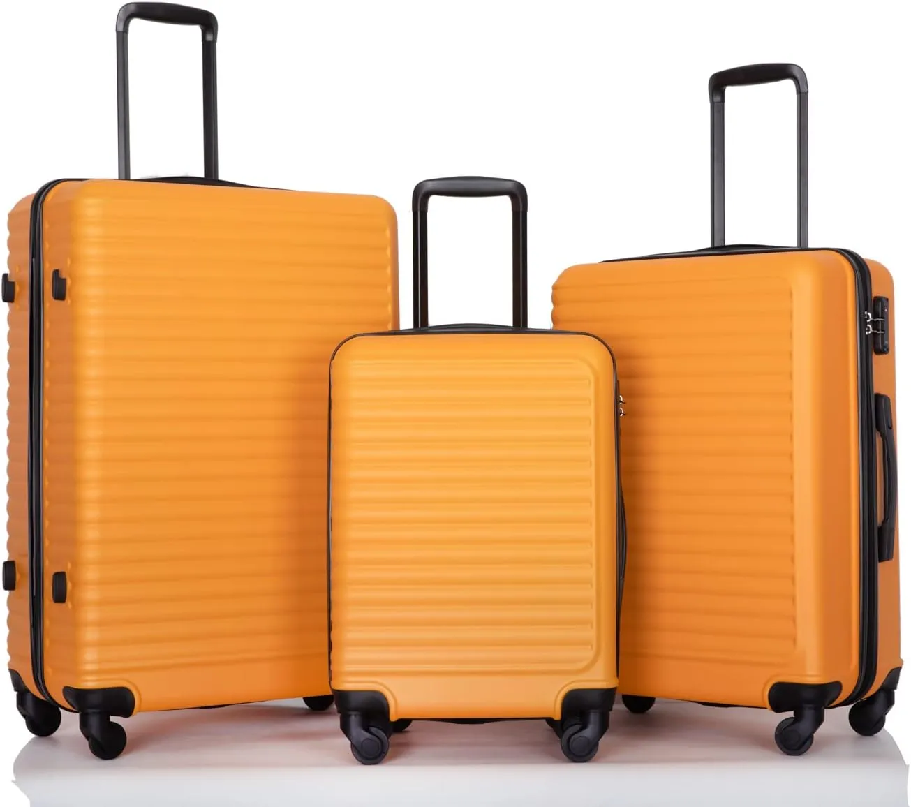 CuisinSmart 3 Piece Hardshell Luggage Sets Lightweight Suitcase With 2 Hooks, 360 Degree Spinner Wheels, TSA Lock For Travel (20"/24"/28") Orange As shown