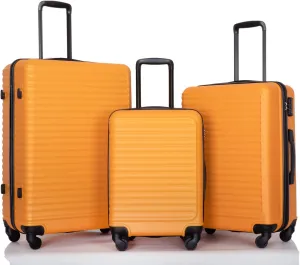 CuisinSmart 3 Piece Hardshell Luggage Sets Lightweight Suitcase With 2 Hooks, 360 Degree Spinner Wheels, TSA Lock For Travel (20"/24"/28") Orange As shown