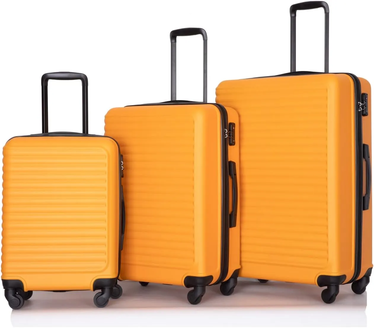 CuisinSmart 3 Piece Hardshell Luggage Sets Lightweight Suitcase With 2 Hooks, 360 Degree Spinner Wheels, TSA Lock For Travel (20"/24"/28") Orange As shown