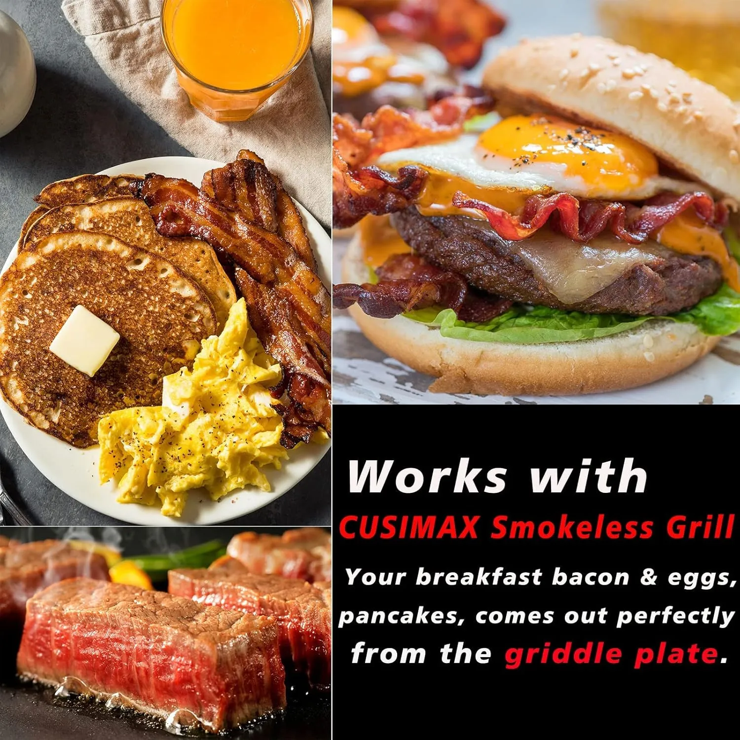 Cusimax Stove Top Griddle, Flat Top for Smokeless Grills, Non-Stick Pancake Griddle Plate, Suitable for Gas/Charcoal Grills, Dishwasher Safe, Aluminum, 14.96" x 8.66