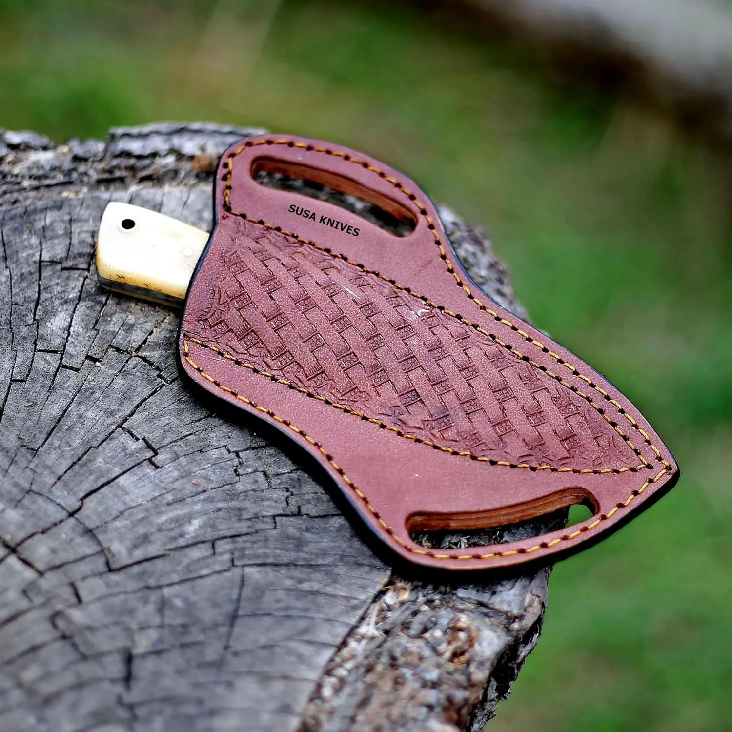 Custom Handmade 7'' fixed blade hoof rasp knife/Cow boy knife/Damascus steel Bull cutter knife, cowboy knives with pancake leather sheath (SUSA 120)