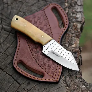 Custom Handmade 7'' fixed blade hoof rasp knife/Cow boy knife/Damascus steel Bull cutter knife, cowboy knives with pancake leather sheath (SUSA 120)