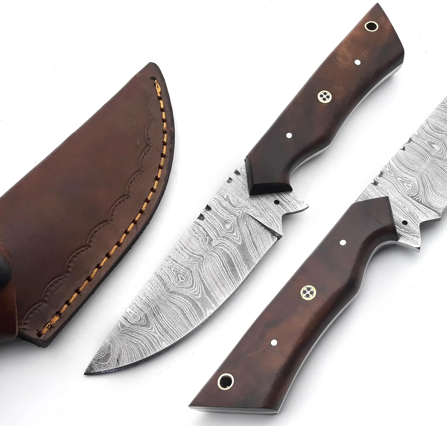 Custom Handmade Damascus Fixed Blade,Full Tang Hunting Knives With Leather Sheath (Gift) For Outdoor Camping. (Rose Wood Handle), PCL-0078