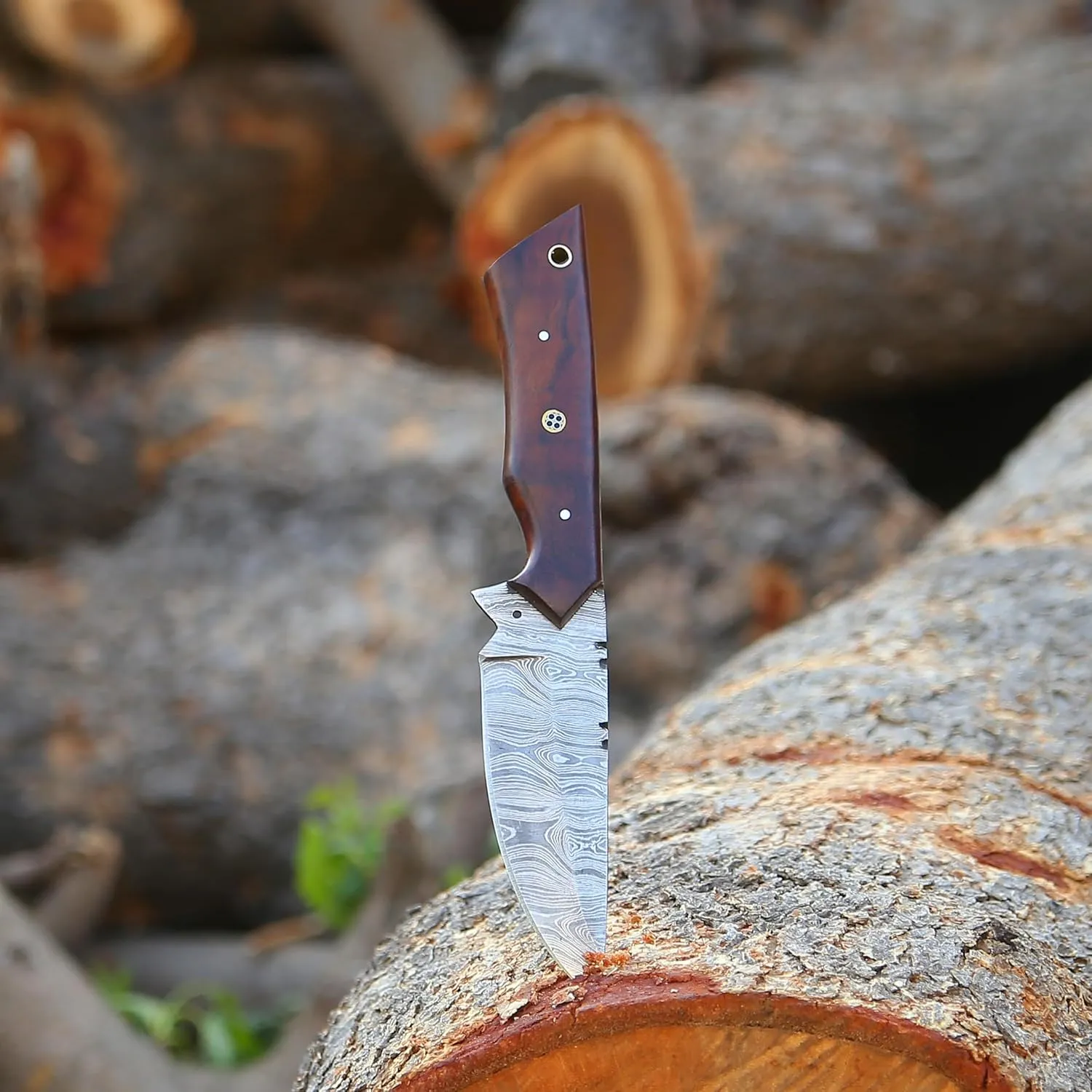 Custom Handmade Damascus Fixed Blade,Full Tang Hunting Knives With Leather Sheath (Gift) For Outdoor Camping. (Rose Wood Handle), PCL-0078