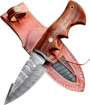 Custom Handmade Damascus Steel Fixed Blade Hunting Knife with Leather Sheath- 10inch Survival Hunting Knives for men- Belt Knife with Horizontal and Vertical carry- Best Skinning knife for hunting Camping Outdoor