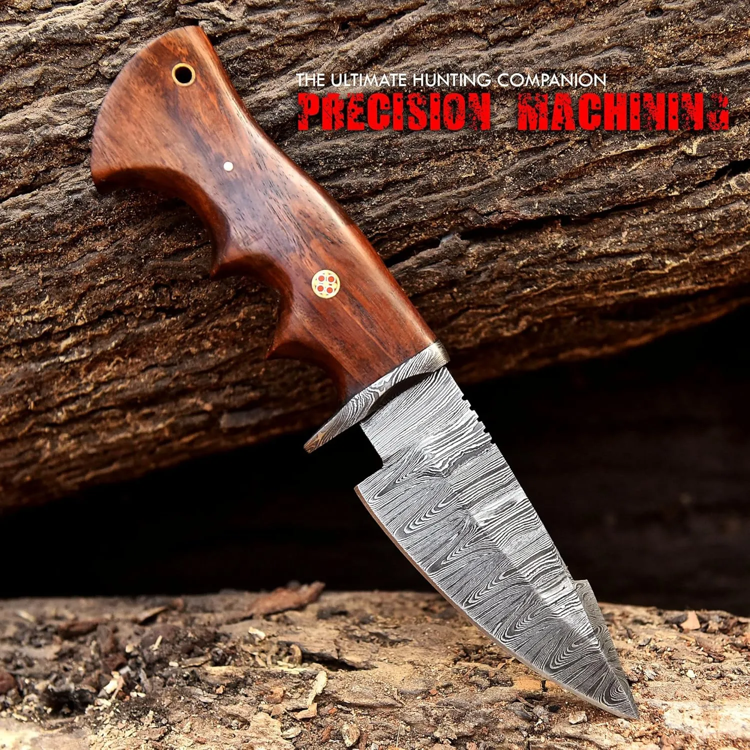 Custom Handmade Damascus Steel Fixed Blade Hunting Knife with Leather Sheath- 10inch Survival Hunting Knives for men- Belt Knife with Horizontal and Vertical carry- Best Skinning knife for hunting Camping Outdoor