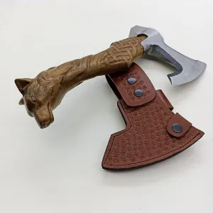 Custom Handmade Wolf Axe-Viking Tomahawk Hatchet-Camping Axe-Groomsmen Gift-The Best Men Gift-Hatchet for Camping-Bearded Axe-LARP Hatchet-1060 Steel Custom Hatchet with Sheath, PLT1