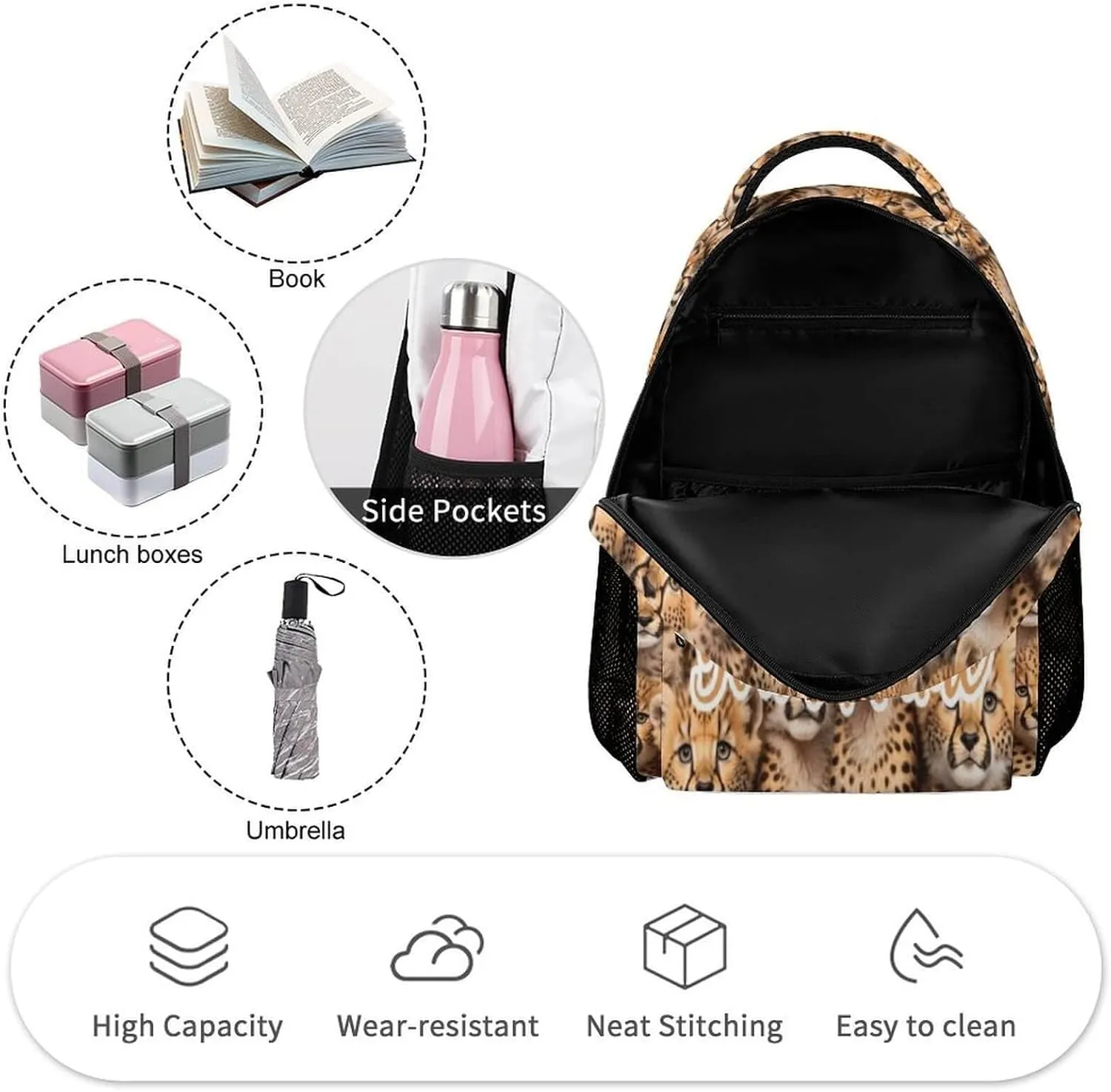 Custom Leopard School Backpack for Kids Girls Boys, 16 Inch Cute Cheetah Themed Bookbag, Personalized School Backpack for Students Children, Lightweight, Large Capacity