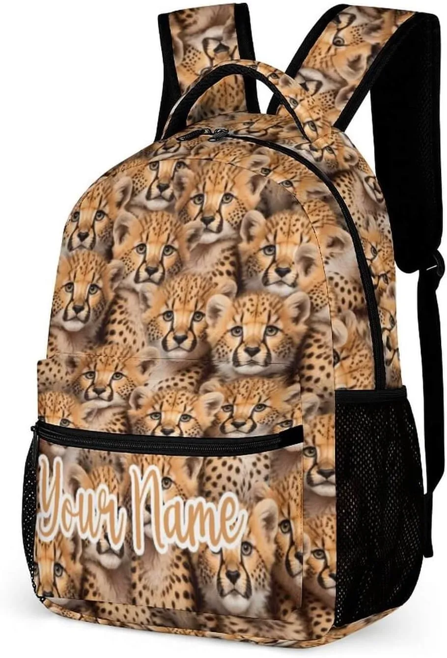 Custom Leopard School Backpack for Kids Girls Boys, 16 Inch Cute Cheetah Themed Bookbag, Personalized School Backpack for Students Children, Lightweight, Large Capacity