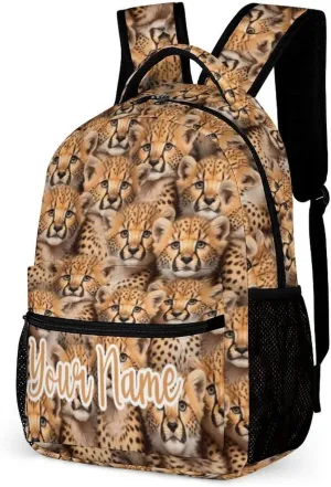 Custom Leopard School Backpack for Kids Girls Boys, 16 Inch Cute Cheetah Themed Bookbag, Personalized School Backpack for Students Children, Lightweight, Large Capacity