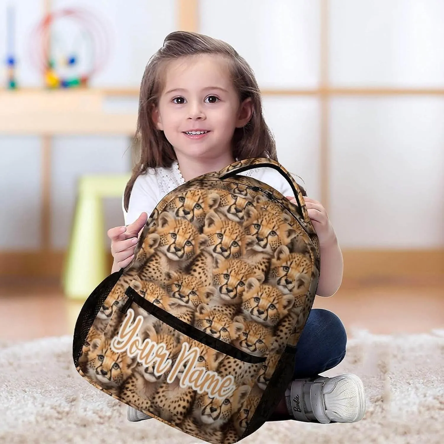 Custom Leopard School Backpack for Kids Girls Boys, 16 Inch Cute Cheetah Themed Bookbag, Personalized School Backpack for Students Children, Lightweight, Large Capacity