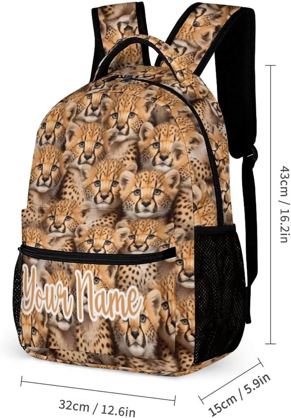 Custom Leopard School Backpack for Kids Girls Boys, 16 Inch Cute Cheetah Themed Bookbag, Personalized School Backpack for Students Children, Lightweight, Large Capacity