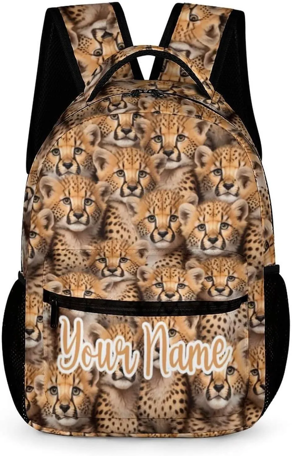 Custom Leopard School Backpack for Kids Girls Boys, 16 Inch Cute Cheetah Themed Bookbag, Personalized School Backpack for Students Children, Lightweight, Large Capacity