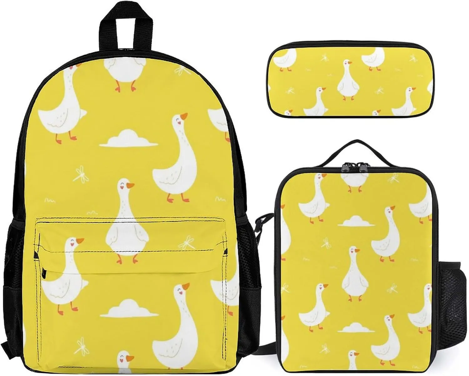 Cute Geese Yellow Lightweight Pocket Backpack Crossbody Lunch Bag Set Unisex
