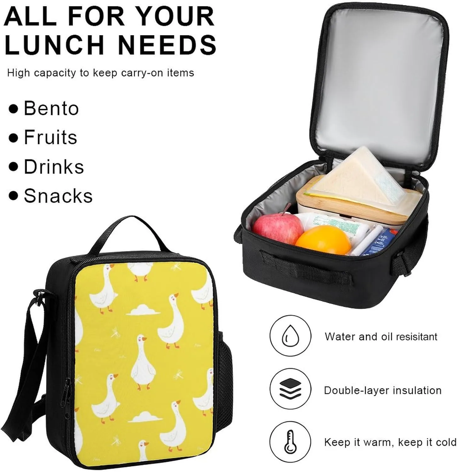Cute Geese Yellow Lightweight Pocket Backpack Crossbody Lunch Bag Set Unisex