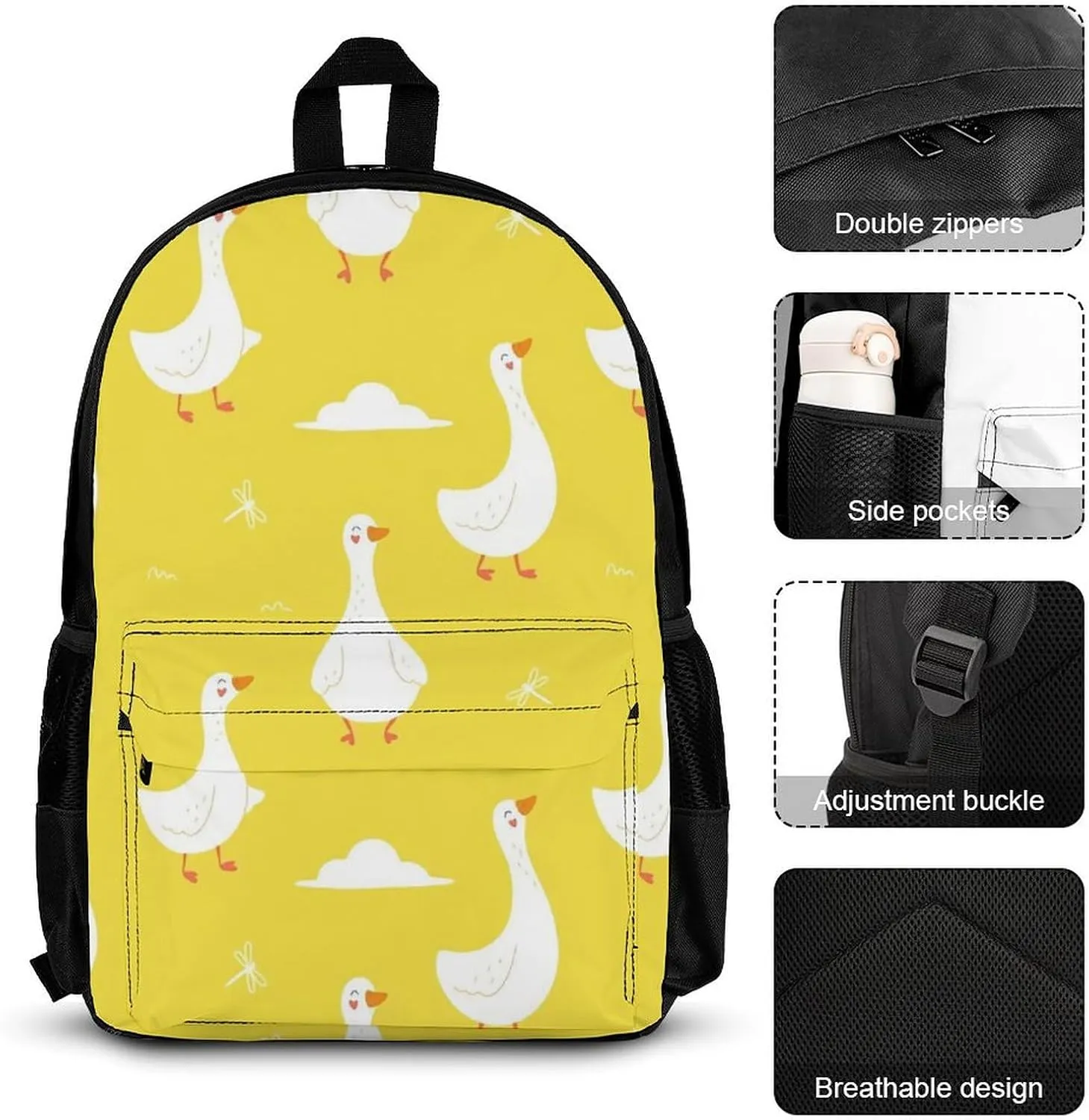 Cute Geese Yellow Lightweight Pocket Backpack Crossbody Lunch Bag Set Unisex