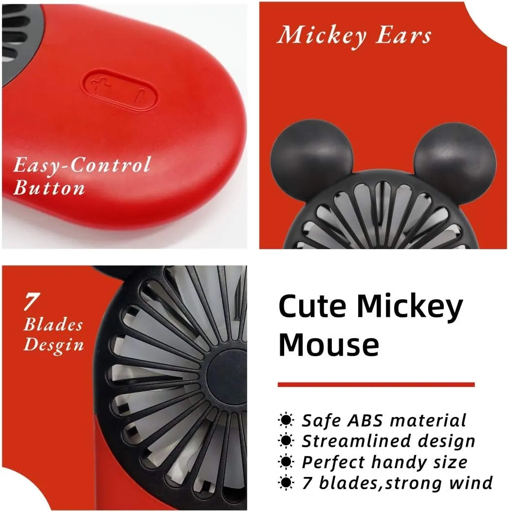 Cute Personal Mini Fan, Handheld & Portable USB Rechargeable Fan with Beautiful LED Light, 3 Adjustable Speeds, Finger Holder, Perfect for Indoor or Outdoor Activities, Cute Mouse (Yellow)