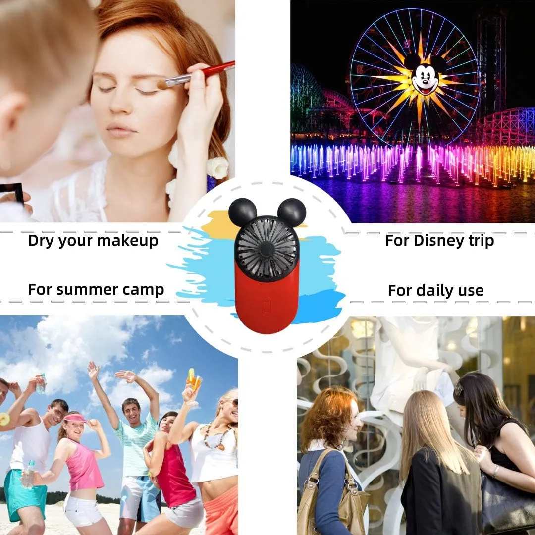 Cute Personal Mini Fan, Handheld & Portable USB Rechargeable Fan with Beautiful LED Light, 3 Adjustable Speeds, Finger Holder, Perfect for Indoor or Outdoor Activities, Cute Mouse (Yellow)